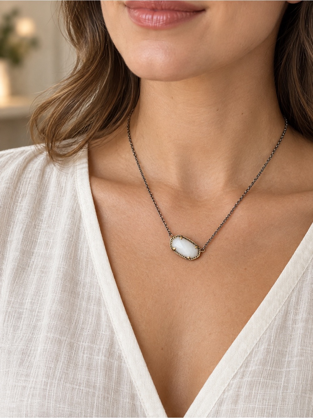 Kate Spade White Faceted Stone Pendant Necklace – 16”